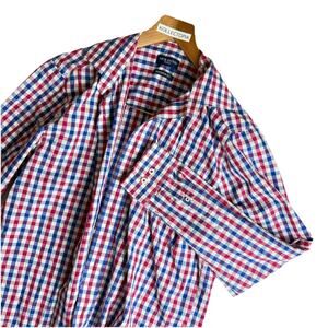 Nick Dunn London Mens L Modern Fit Dress‎ Shirt Red White Blue 16/16.5 34-35 J1